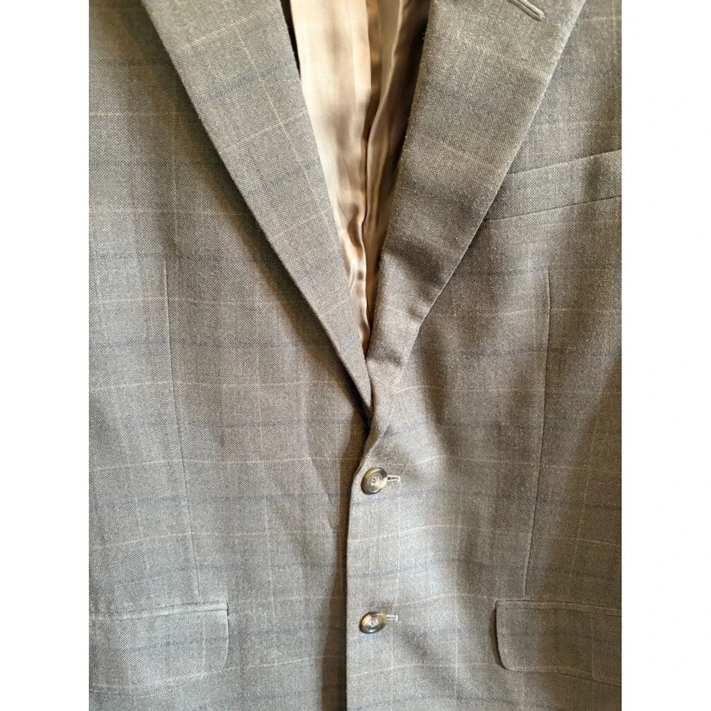 Jos. A. Bank 39R Sport Coat Blazer Wool Silk Brown Windowpane‎